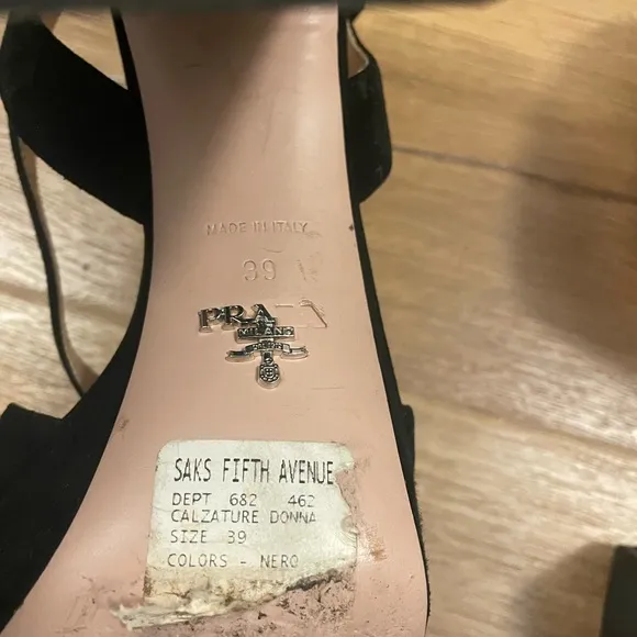 PRADA Suede Block Heel Platform Sandals Black Size 39