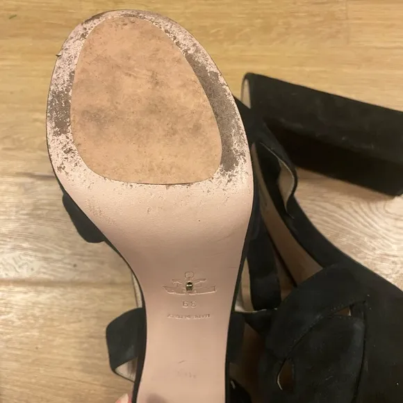 PRADA Suede Block Heel Platform Sandals Black Size 39