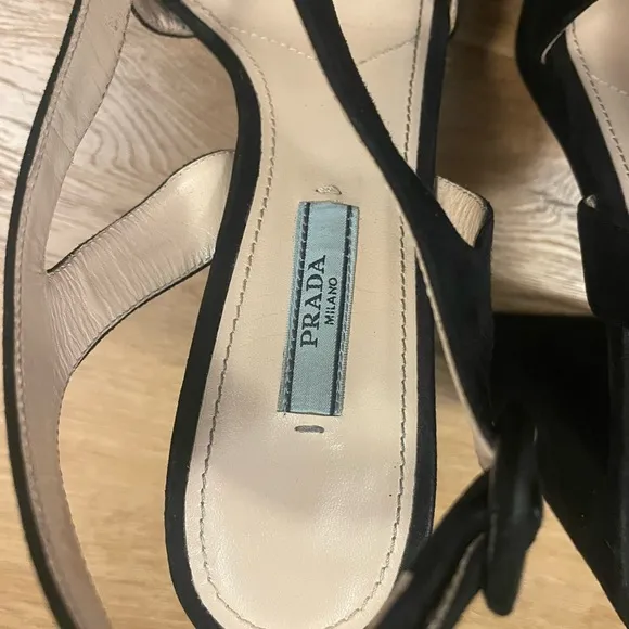 PRADA Suede Block Heel Platform Sandals Black Size 39