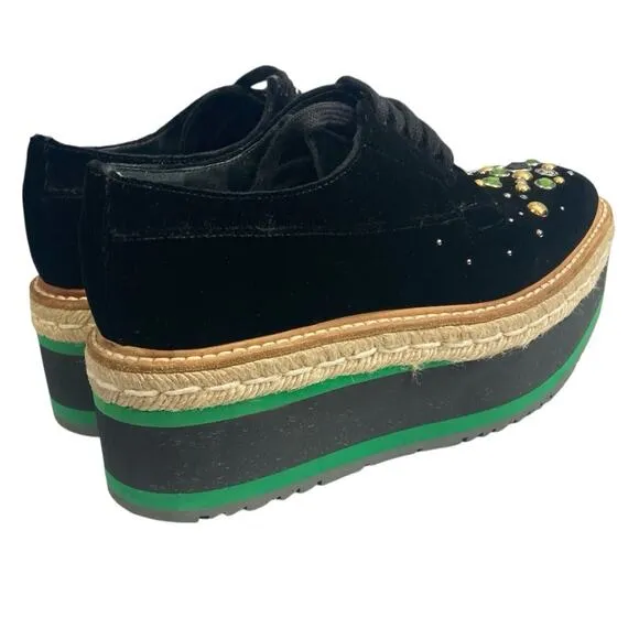 PRADA velvet embellished platform loafer shoes 35