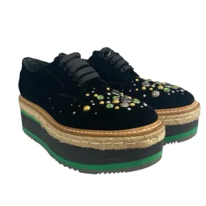 PRADA velvet embellished platform loafer shoes 35