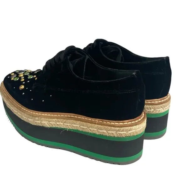 PRADA velvet embellished platform loafer shoes 35