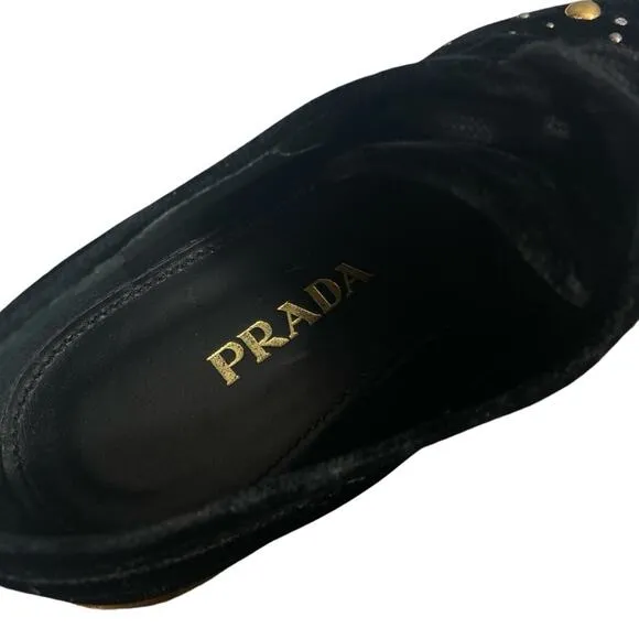 PRADA velvet embellished platform loafer shoes 35