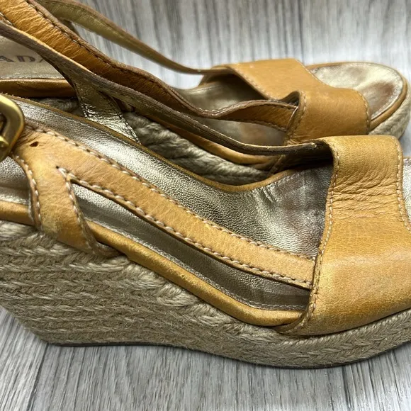 Prada Wedge Tan Espadrilles