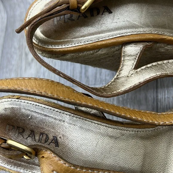 Prada Wedge Tan Espadrilles