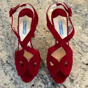 Prada Women’s Platform Heels Red Suede Size 40.5