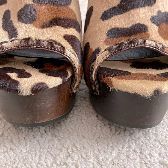 PRADA Women's‎ Size EU 37.5 US 7.5 Pony Hair Clog Mules Heels Shoes St Leopardo