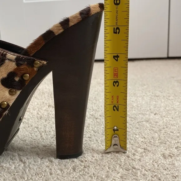 PRADA Women's‎ Size EU 37.5 US 7.5 Pony Hair Clog Mules Heels Shoes St Leopardo