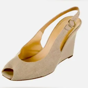 Prwnd KATE SPADE Women's Beige Linen Open Toe10 Wedge Sandals Sz10