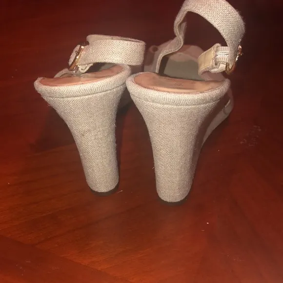 Prwnd KATE SPADE Women's Beige Linen Open Toe10 Wedge Sandals Sz10
