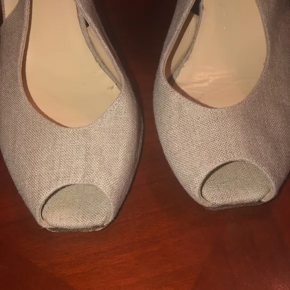 Prwnd KATE SPADE Women's Beige Linen Open Toe10 Wedge Sandals Sz10