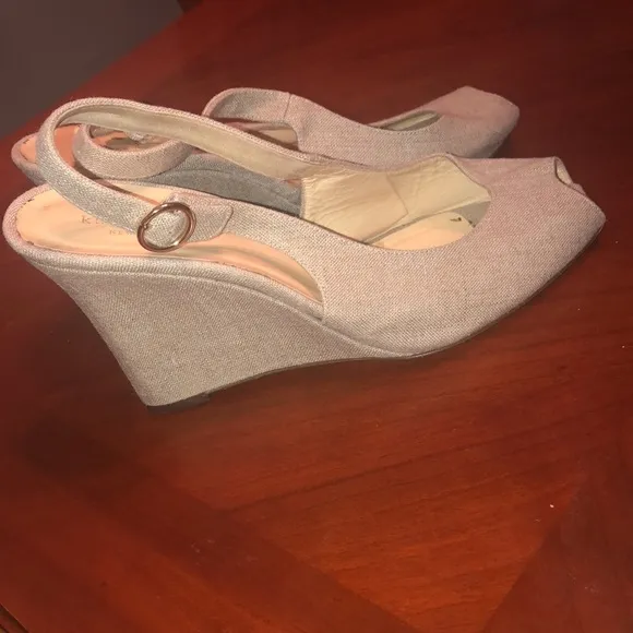 Prwnd KATE SPADE Women's Beige Linen Open Toe10 Wedge Sandals Sz10