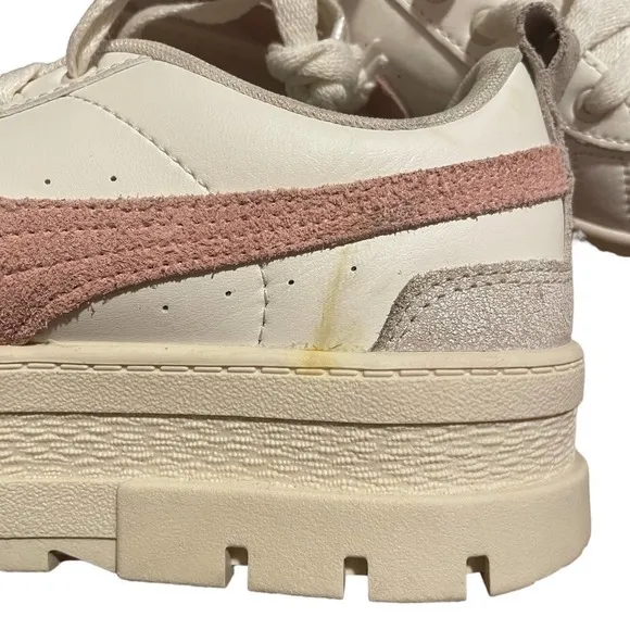 PUMA Mayze Free People White Leather Tennis Shoes w/Gray &amp; Pink Accents