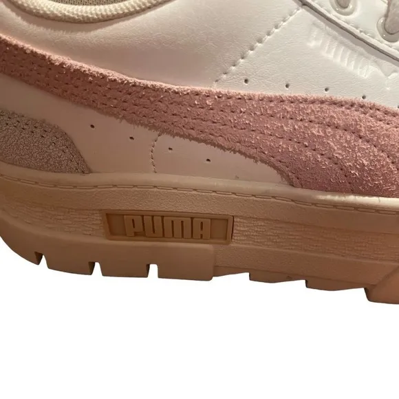 PUMA Mayze Free People White Leather Tennis Shoes w/Gray &amp; Pink Accents