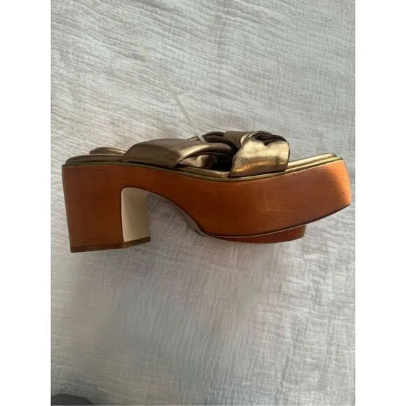 PURE Donna Karan Adalee Platform Sandal in Gold  NEW