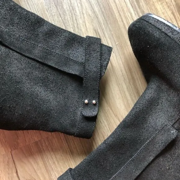 Rachel Comey Suede Heeled Midi Strap Block Heel Boots Booties