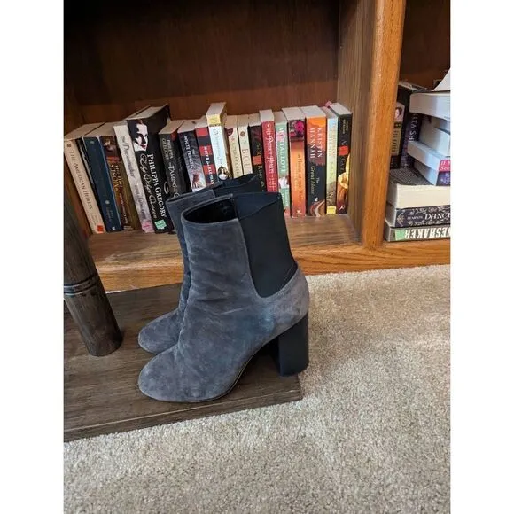 Rag &amp; Bone Agnes grey suede block heel ankle boots sz 38 euc