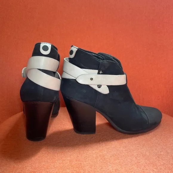 RAG &amp; BONE Black 2 Tone NUBUCK Belted HARROW Ankle Boots Booties  37.5 Sz 7 $495