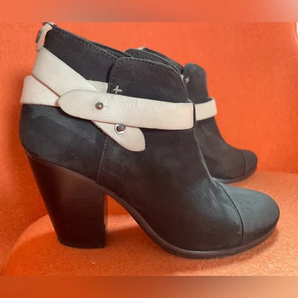 RAG &amp; BONE Black 2 Tone NUBUCK Belted HARROW Ankle Boots Booties  37.5 Sz 7 $495