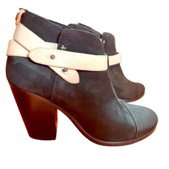 RAG &amp; BONE Black 2 Tone NUBUCK Belted HARROW Ankle Boots Booties  37.5 Sz 7 $495