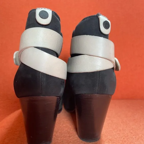 RAG &amp; BONE Black 2 Tone NUBUCK Belted HARROW Ankle Boots Booties  37.5 Sz 7 $495