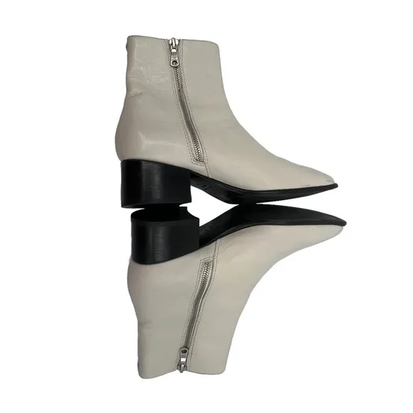 rag &amp; bone Cream Zip Up Square Toe Ankle Block Heel Boots Size 37 Women's