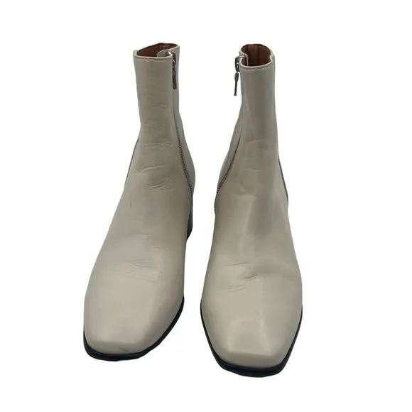 rag &amp; bone Cream Zip Up Square Toe Ankle Block Heel Boots Size 37 Women's