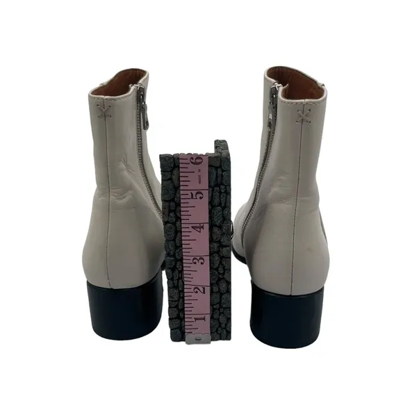 rag &amp; bone Cream Zip Up Square Toe Ankle Block Heel Boots Size 37 Women's