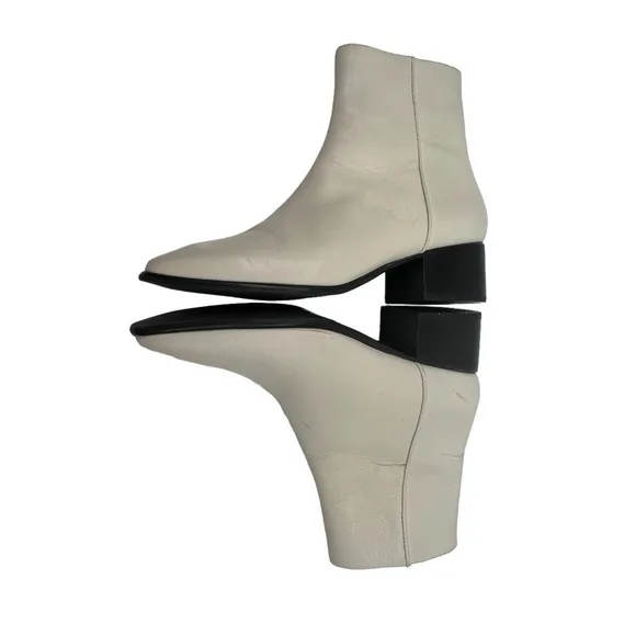 rag &amp; bone Cream Zip Up Square Toe Ankle Block Heel Boots Size 37 Women's