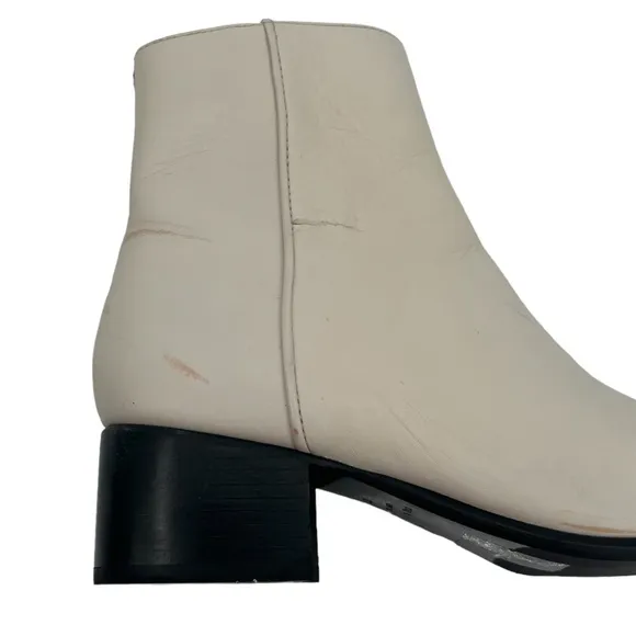 rag &amp; bone Cream Zip Up Square Toe Ankle Block Heel Boots Size 37 Women's