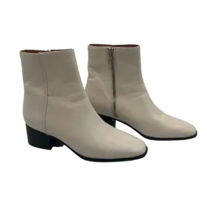 rag &amp; bone Cream Zip Up Square Toe Ankle Block Heel Boots Size 37 Women's