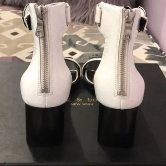 Rag &amp; Bone Ellis Mid Patent Leather Heel in White New in box
