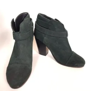 Rag &amp; Bone Harrow Ankle Heels Booties Shoes dark Green Suede Size 37.5 EU US 7.5
