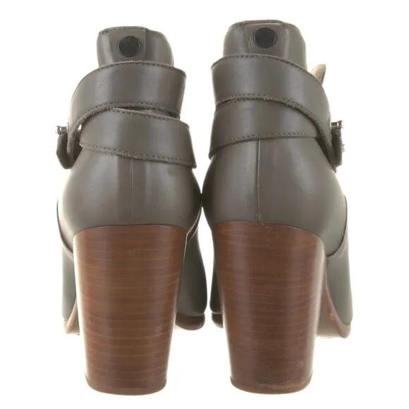 Rag &amp; Bone 'Harrow' Gray Leather &amp; Wood Block Heel Ankle Boots EU 39.5/US 9 VGUC