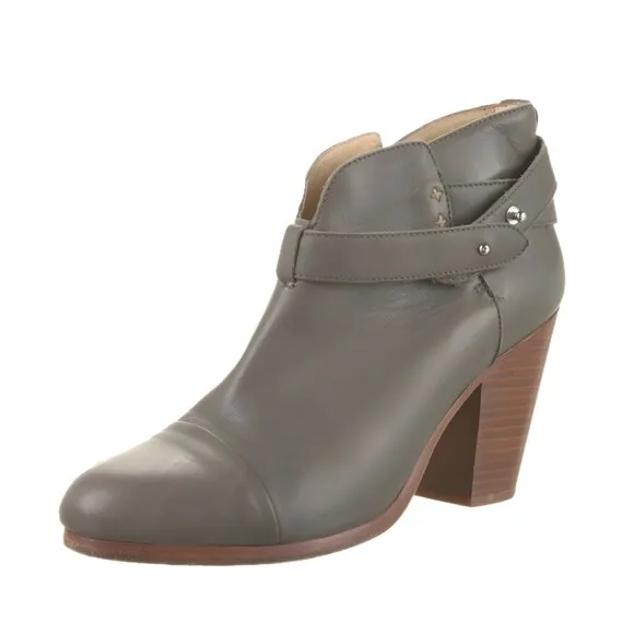 Rag &amp; Bone 'Harrow' Gray Leather &amp; Wood Block Heel Ankle Boots EU 39.5/US 9 VGUC