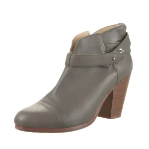Rag &amp; Bone 'Harrow' Gray Leather &amp; Wood Block Heel Ankle Boots EU 39.5/US 9 VGUC