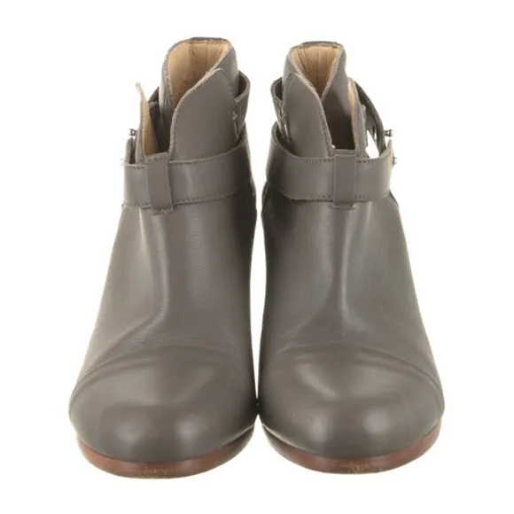 Rag &amp; Bone 'Harrow' Gray Leather &amp; Wood Block Heel Ankle Boots EU 39.5/US 9 VGUC
