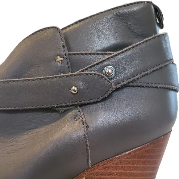 Rag &amp; Bone 'Harrow' Gray Leather &amp; Wood Block Heel Ankle Boots EU 39.5/US 9 VGUC