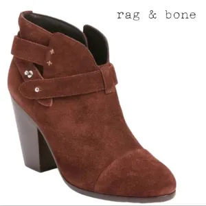 Rag &amp; Bone Harrow Suede Brown Ankle Booties in Espresso, Size 40