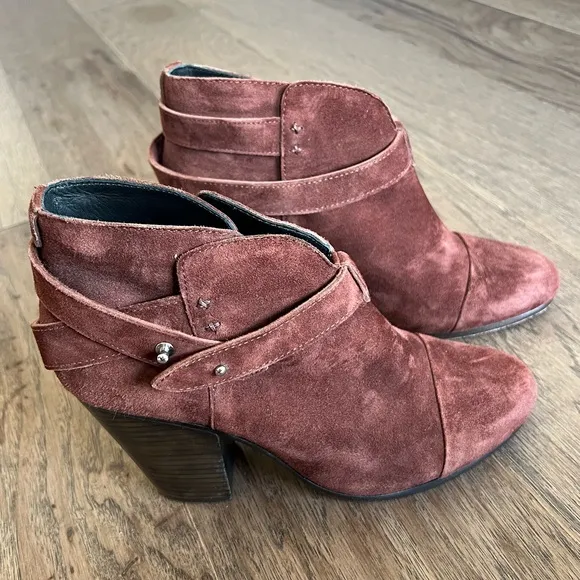 Rag &amp; Bone Harrow Suede Brown Ankle Booties in Espresso, Size 40