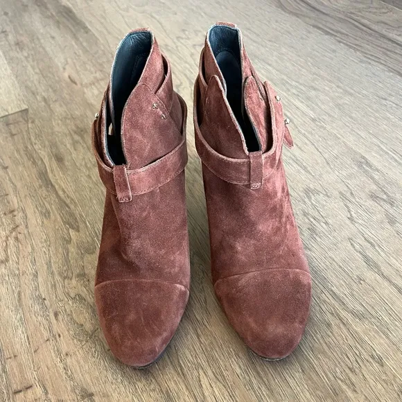Rag &amp; Bone Harrow Suede Brown Ankle Booties in Espresso, Size 40