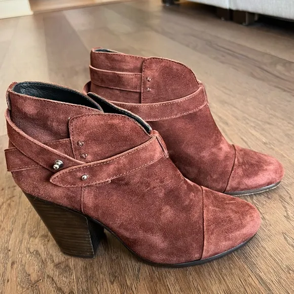 Rag &amp; Bone Harrow Suede Brown Ankle Booties in Espresso, Size 40