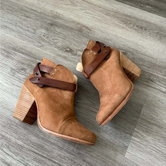 Rag &amp; Bone Harrow suede leather ankle boots in caramel color 8.5