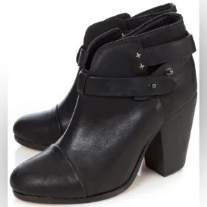 Rag &amp; Bone Harrow Women’s Leather Ankle Boots Heels Booties Sz 38.5 Black US 8