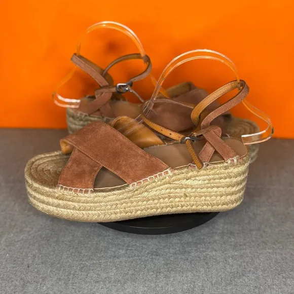 Rag &amp; Bone Hera Espadrille Wedge Sandal Cognac Brown Size 11 EU 41