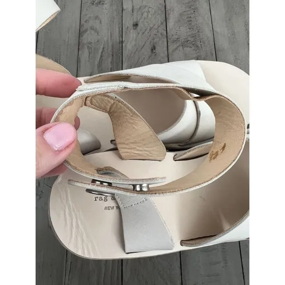 Rag &amp; Bone Hester Wedge Wooden Heels Ivory White Brown 9.5 Studded shoes