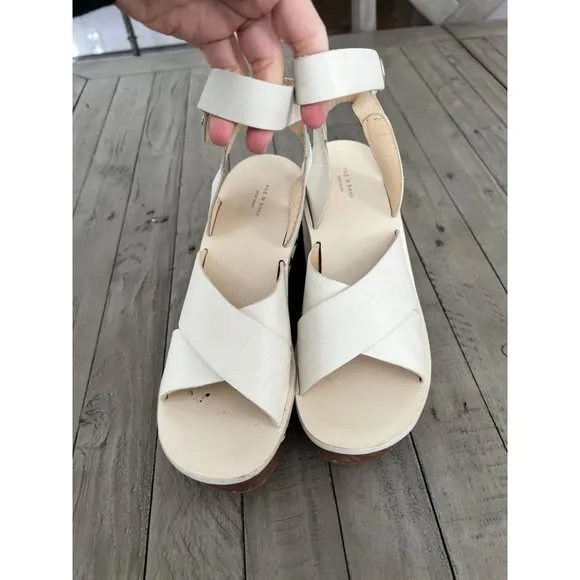 Rag &amp; Bone Hester Wedge Wooden Heels Ivory White Brown 9.5 Studded shoes