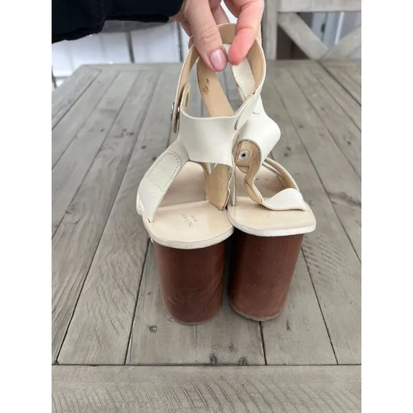 Rag &amp; Bone Hester Wedge Wooden Heels Ivory White Brown 9.5 Studded shoes