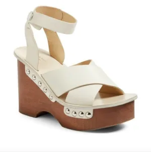 Rag &amp; Bone Hester Wedge Wooden Heels Ivory White Brown 9.5 Studded shoes