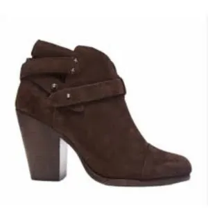 Rag &amp; Bone NY Harrow Bootie Women's 8.5 Brown Suede Block Heel Ankle Boots B50